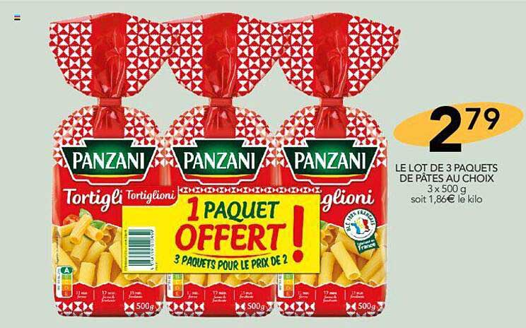 le lot de 3 paquets de pâtes au choix panzani