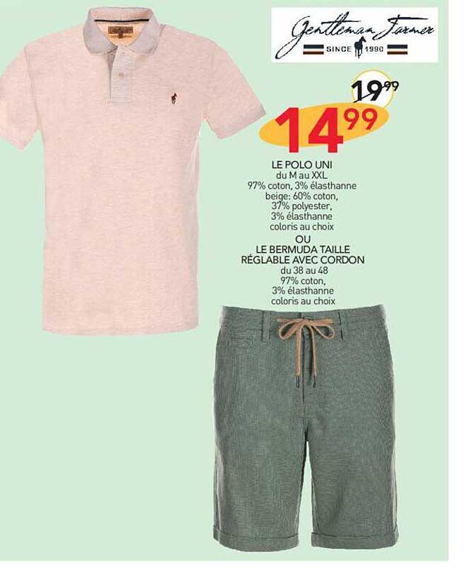 le plo uni ou le bermuda taille réglable avec cordon gentleman