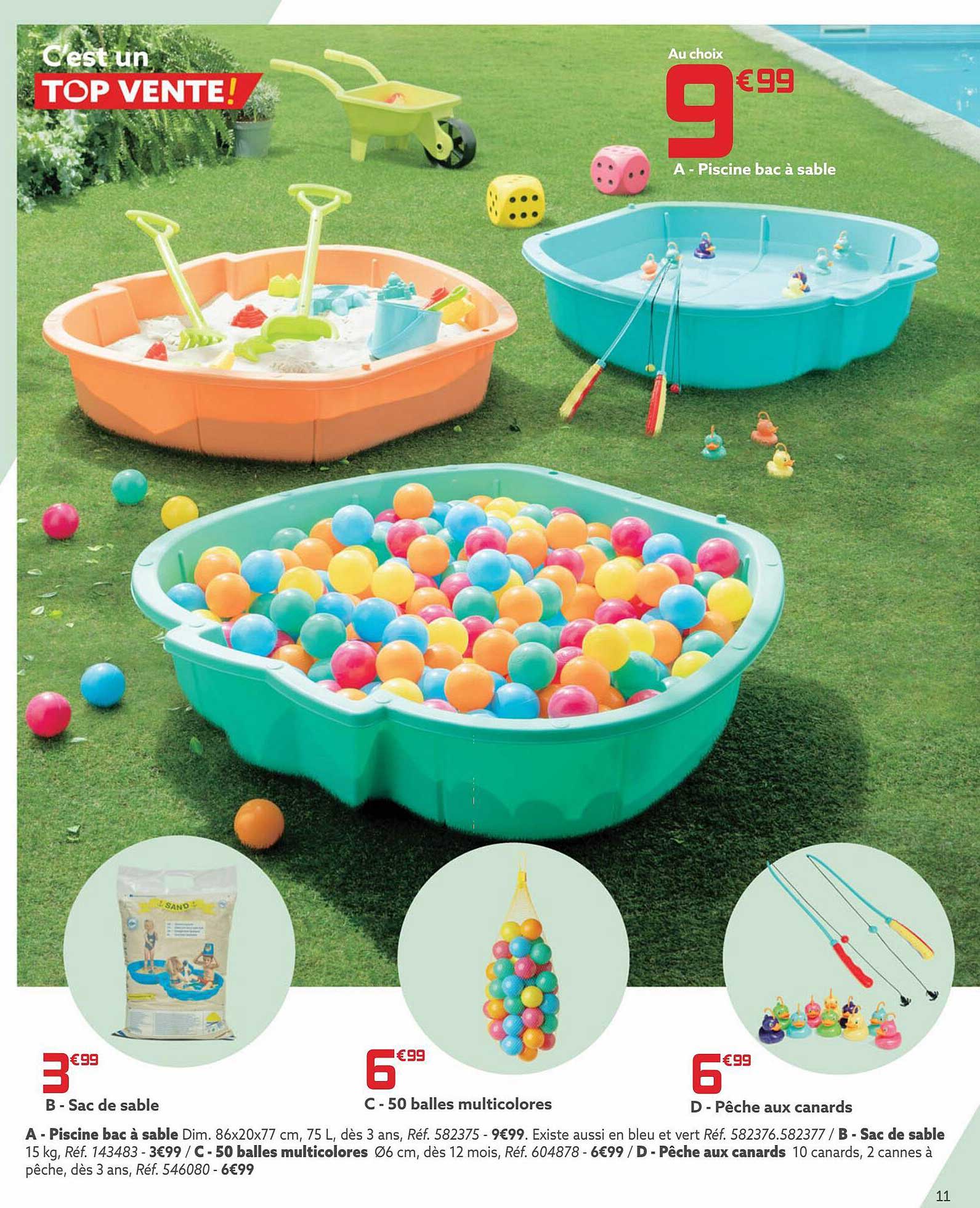 piscine bac à sable, sac de sable, 50 balles multicolores, pêche aux canards