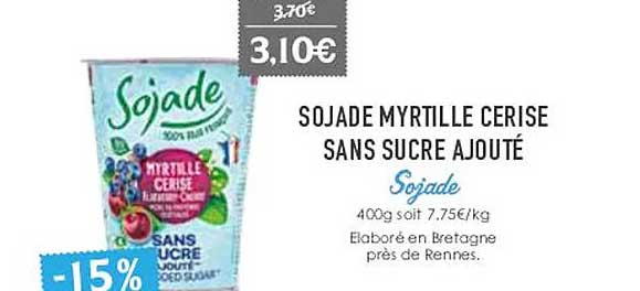 sojade myrtille cerise sans sucre ajouté sojade