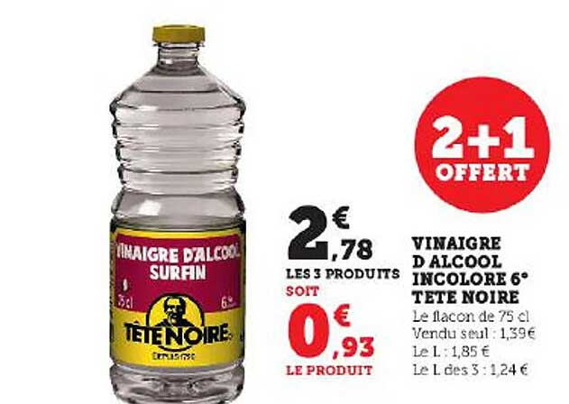 vinaigre d'alcool incolore 6° tête noire