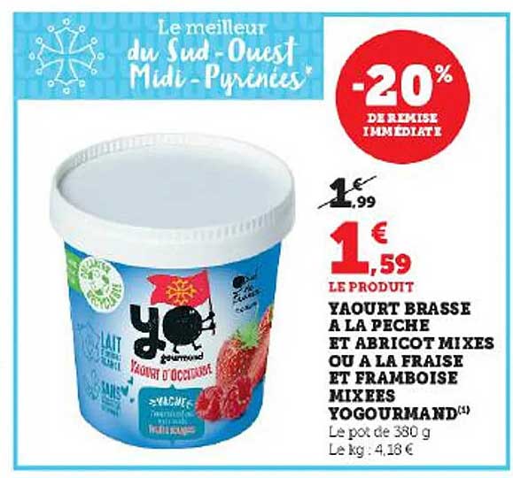 Yaourt Brassé à La Pêche Et Abricot Mixes Ou à La Fraise Et Framboise Mixées Yogourmand