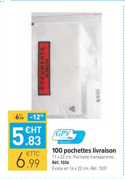 100 pochettes livraison