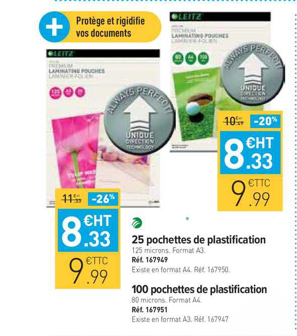 25 pochettes de plastification, 100 pochettes de plastification