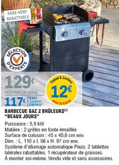 barbecue gaz 2 brûleurs "beaux jours"