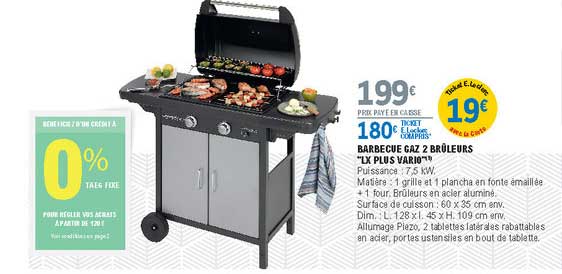 barbecue gaz 2 brûleurs "lx plus vario"