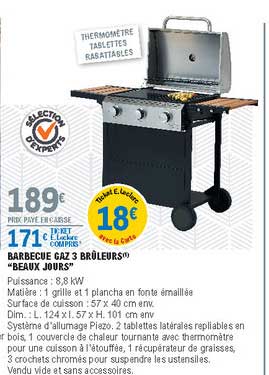 barbecue gaz 3 brûleurs "beaux jours"