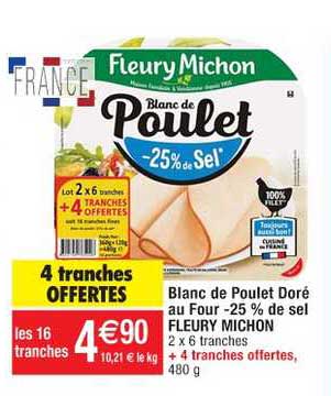 blanc de poulet doré au four -25% de sel fleury michon