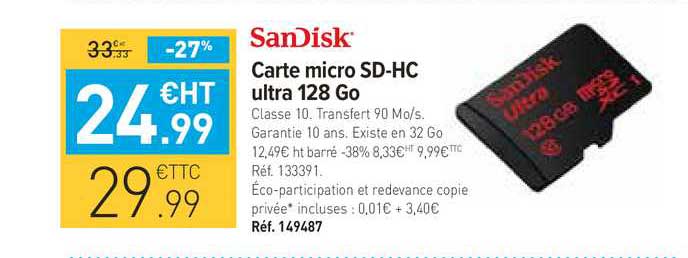 carte micro sd-hc ultra 128 go sandisk