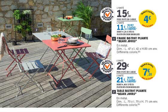chaise bistrot pliante "beaux jours", table bistrot pliante "beaux jours"