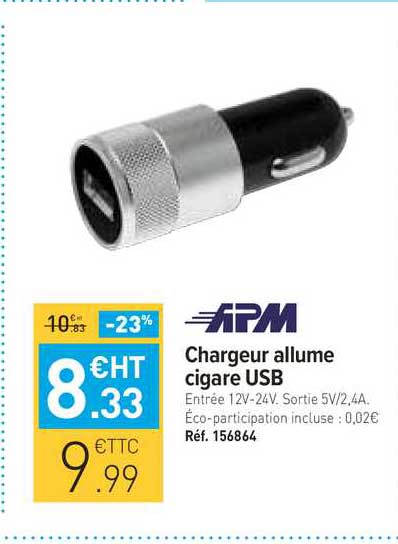 chargeur allume cigare usb apm