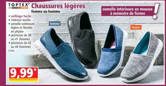 chaussures légères femme ou homme toptex