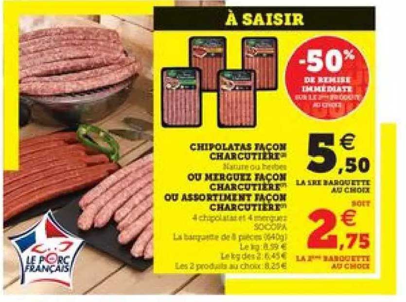chipolatas façon charcutière ou merguez façon charcutière ou assortiment façon charcutière
