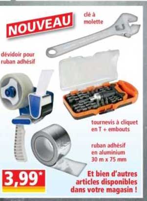 clé à molette, dévidoir pour ruban adhésif, ruban adhésif en aluminium 30 m x 75 mm