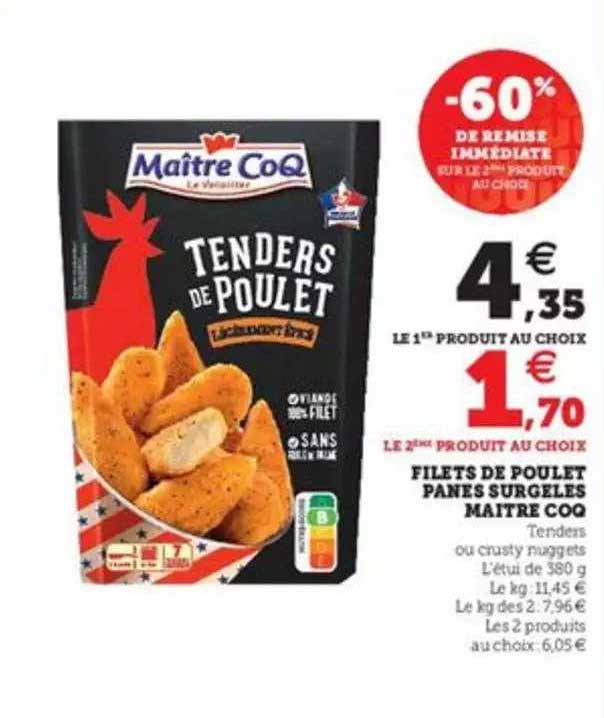 filets de poulet panés surgelés maître coq