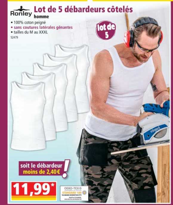 lot de 5 débardeurs côtelés homme ronley