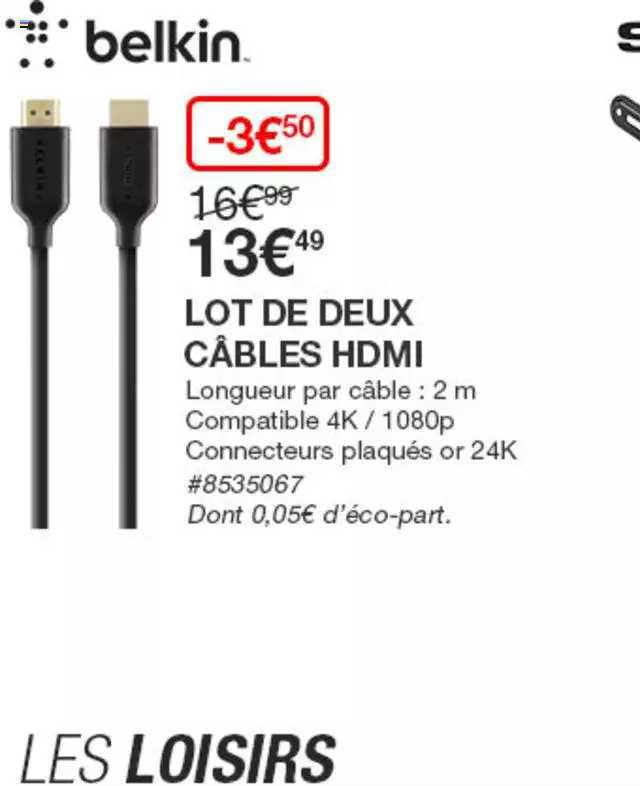 lot de deux câbles hdmi belkin