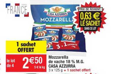 mozzarella de vache 18% m.g. casa azzurra