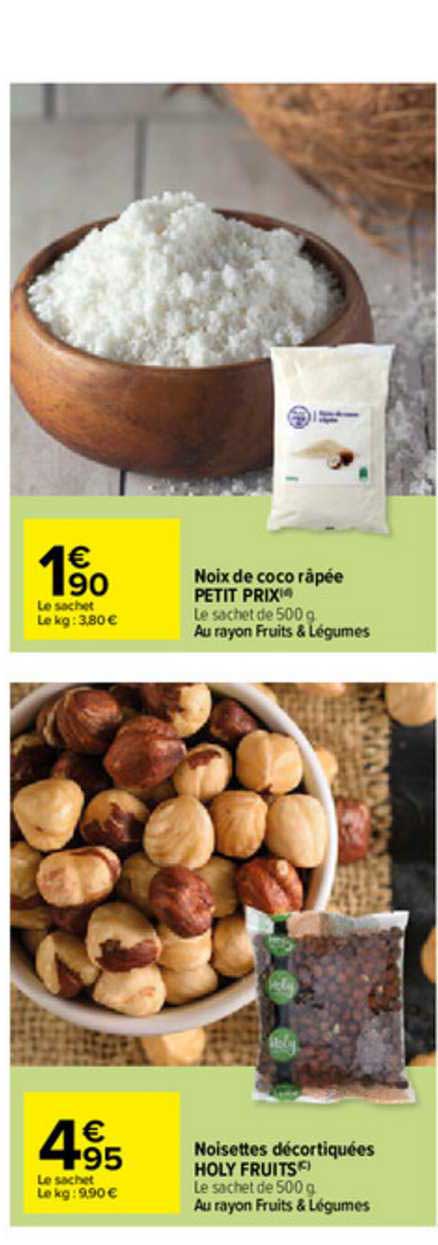 noix de coco râpée petit prix, noisettes décortiquées holy fruits