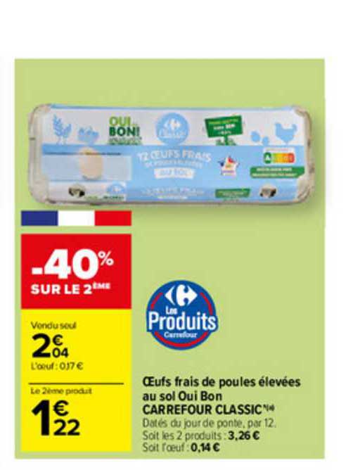 oeufs frais de poules élevées au sol oui bon carrefour classic