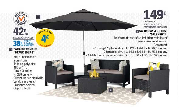 parasol rond "beaux jours", salon bas 4 pièces "orlando"