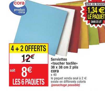 serviettes "toucher textile" 38 x 38 cm 2 plis cora