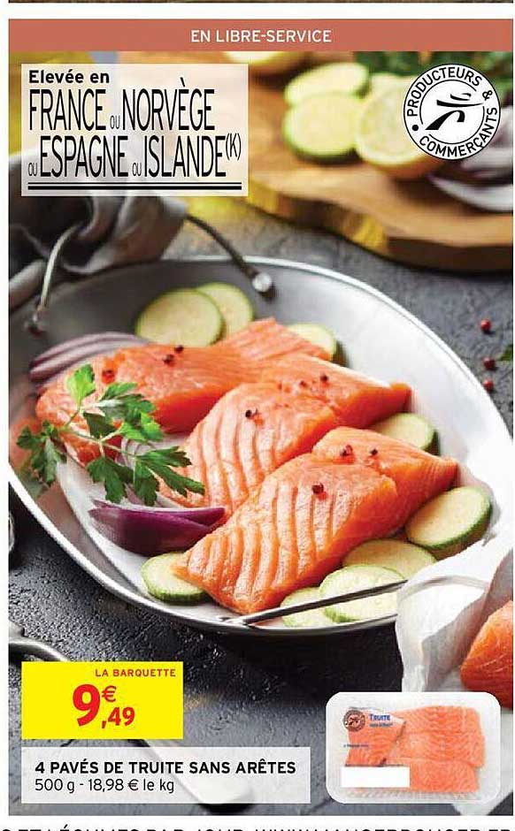 4 pavés de truite sans arêtes