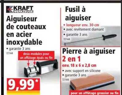 aiguiseur de couteaux en acier inoxydable kraft werkzeuge, fusil à aiguiser, pierre à aiguiser 2 en 1