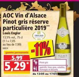 aoc vin d'alsace pinot gris réserve particulière 2019 louis engler