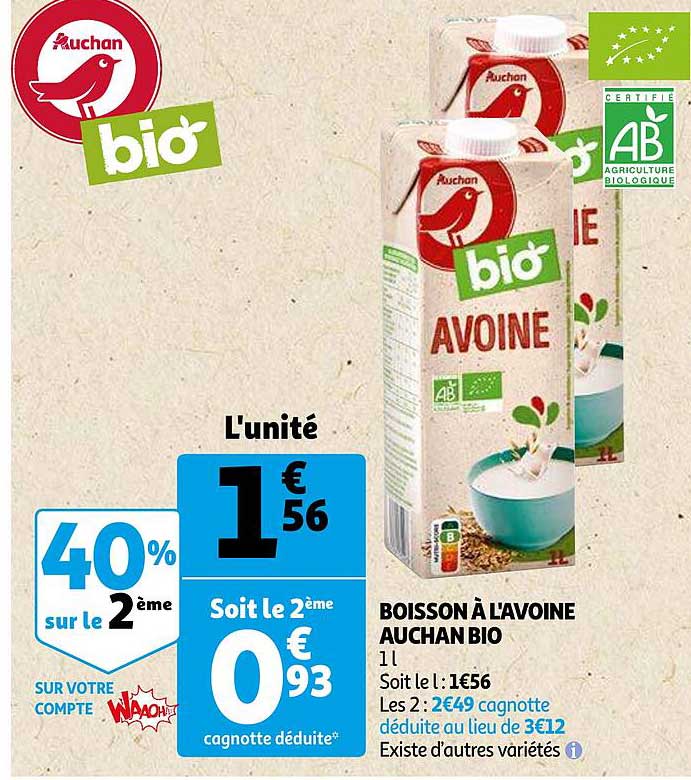 boisson à l'avoine auchan bio