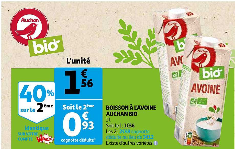 boisson à l'avoine auchan bio