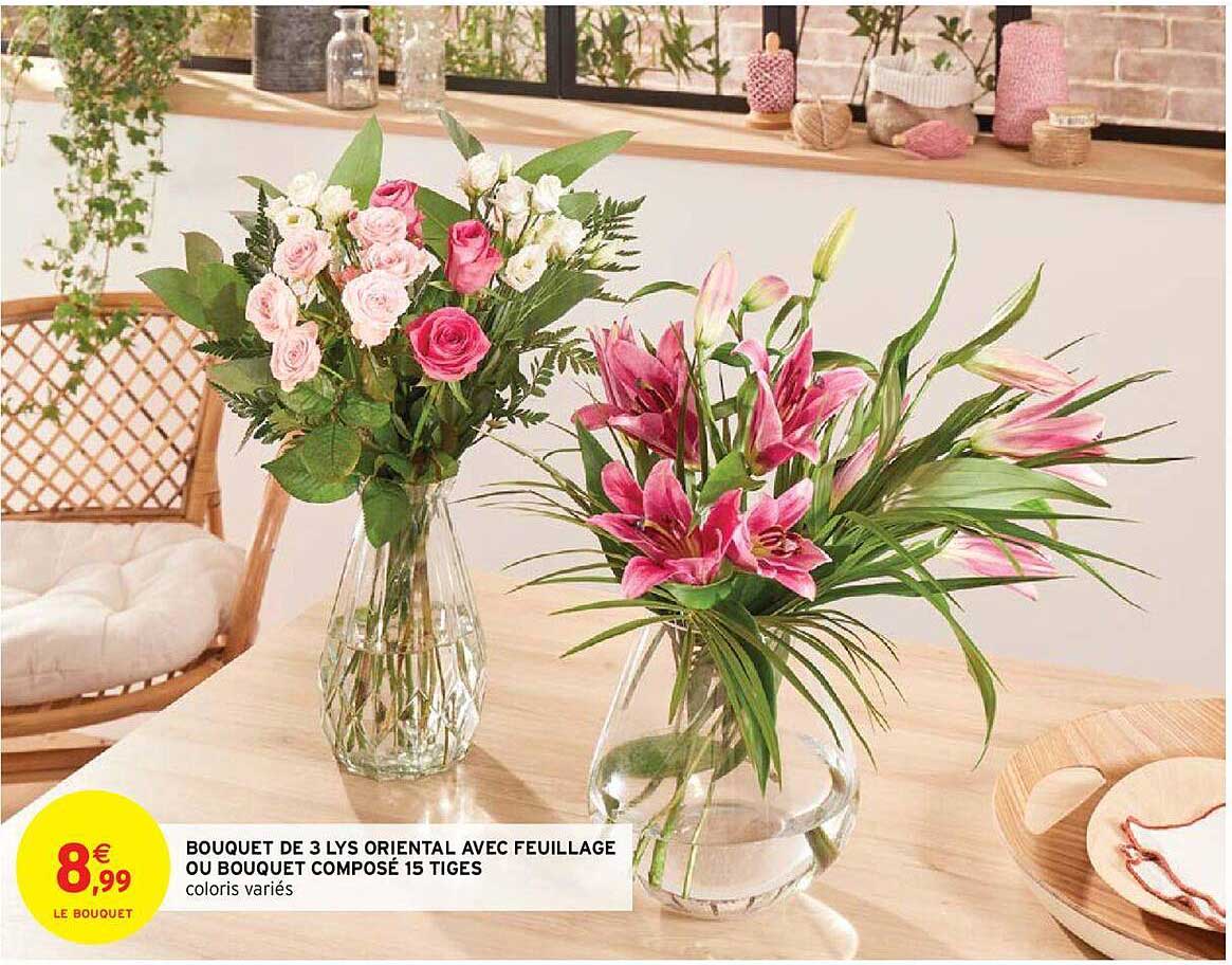 Bouquet De 3 Lys Oriental Avec Feuillage Ou Bouquet Composé 15 Tiges