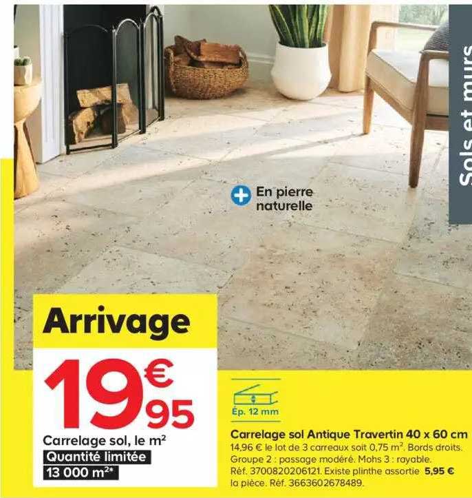 carrelage sol antique travertin 40 x 60 cm