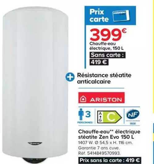 chauffe-eau électrique stéatite zen evo 150 l