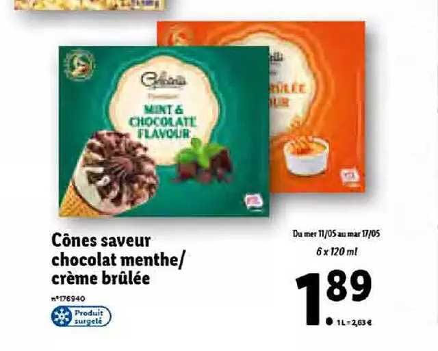 cônes saveur chocolat menthe-crème brûlée