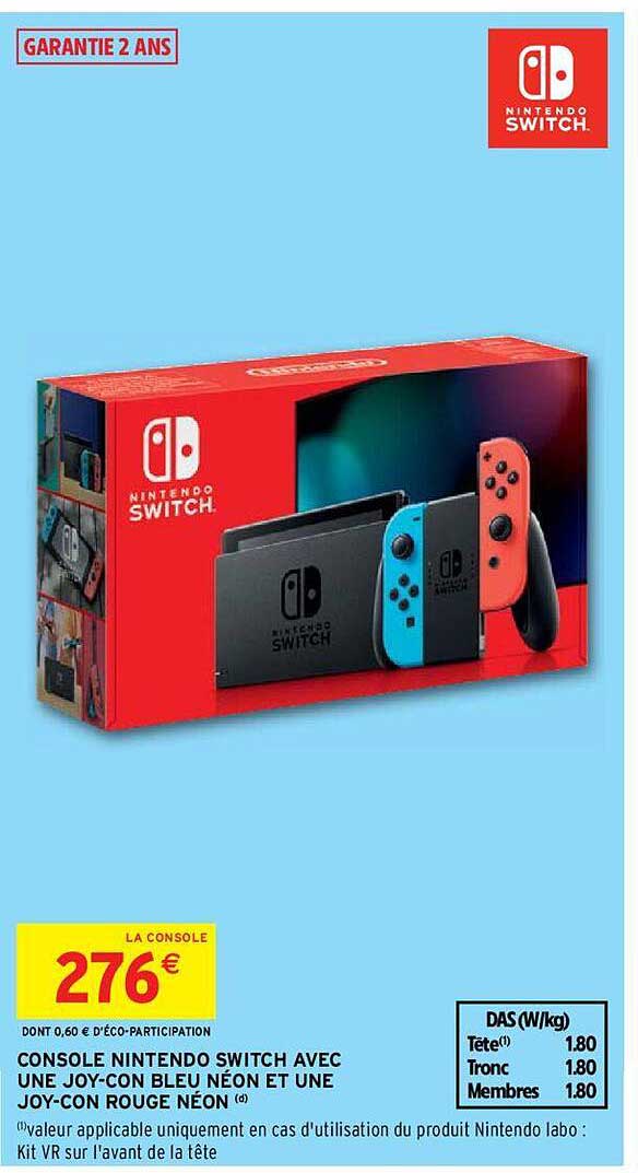 console nintendo switch avec une joy-con bleu néon et une joy-con rouge néon