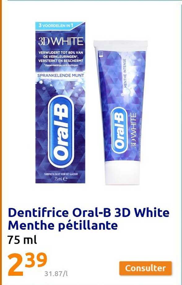 dentifrice oral-b 3d white menthe pétillante
