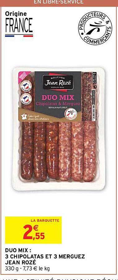 duo mix : 3 chipolatas et 3 merguez jean rozé