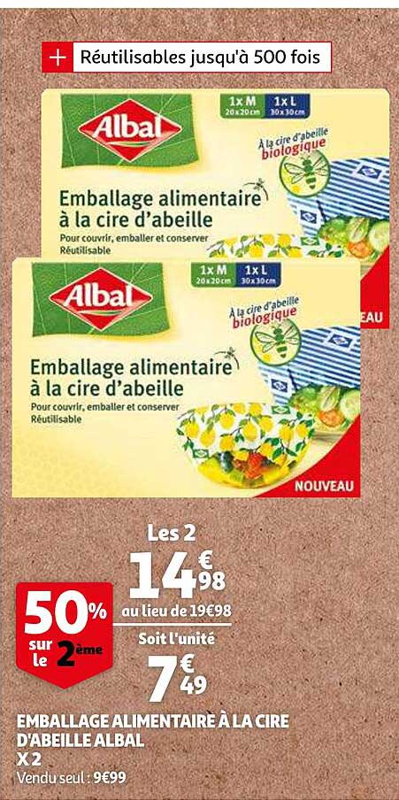 emballage alimentaire à la cire d'abeille albal