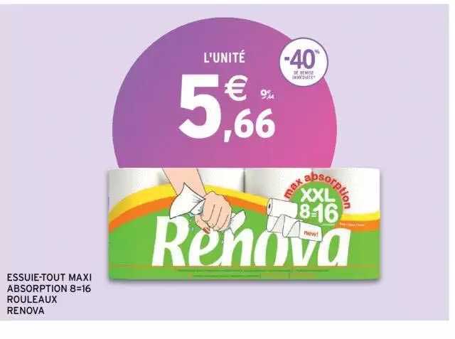 essuie-tout maxi absorption 8=16 rouleaux renova