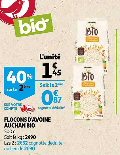 flocons d'avoine auchan bio
