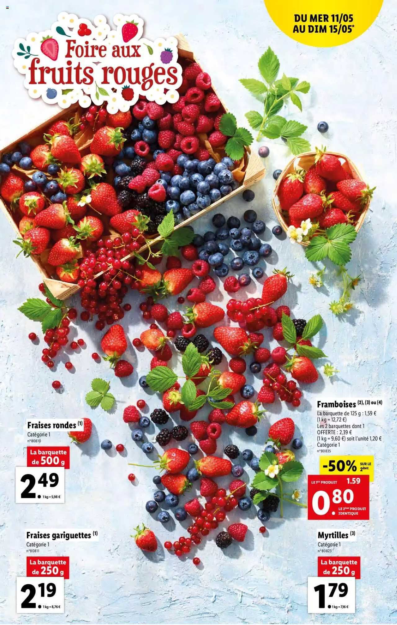 fraises rondes, fraises gariguette, framboises, myrtilles