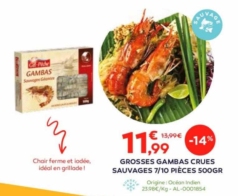 grosses gambas crues sauvages 7-10 pièces 500 gr