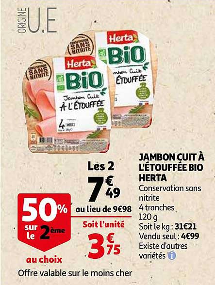 Jambon Cuit à L'étouffée Bio Herta