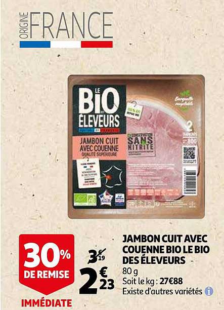 jambon cuit avec couenne bio le bio des éleveurs