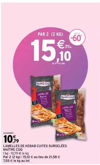 lamelles de kebab cuites surgelées maître coq