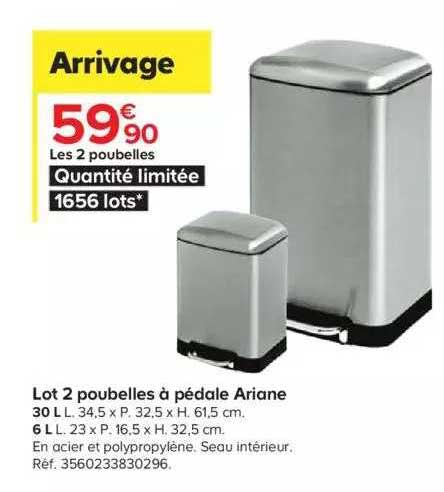 lot 2 poubelles à pédale ariane