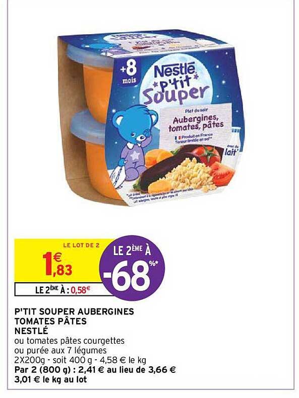 p'tit souper aubergines tomates pâtes nestlé
