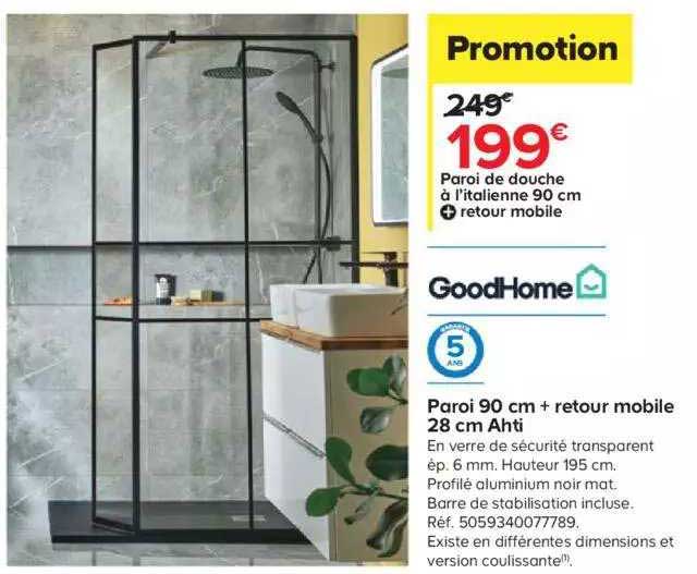 paroi 90 cm + retour mobile 28 cm ahti goodHome