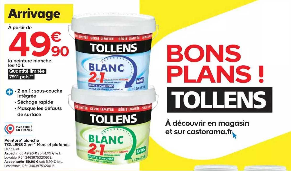 peinture blanche tollens 2-in-1 murs et plafonds